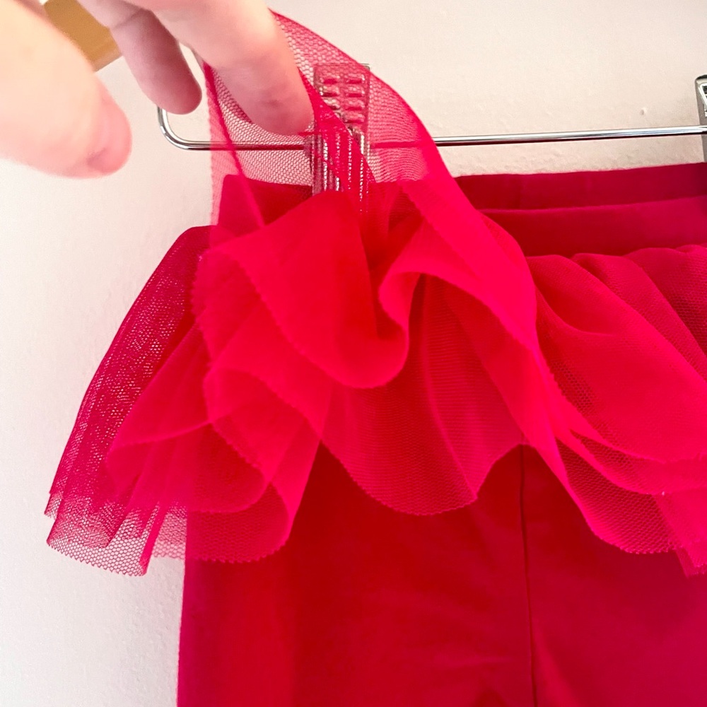 5/$20💥Baby Girl Tutu Leggings, Layered Tulle Skirt, Bright Red, Cotton Jersey